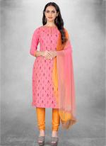 Cotton Pink Regular Wear Printed Churidar Suit